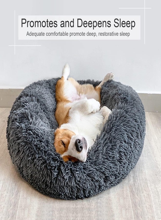 PAWSOME Dog Bed, Cat Calming Bed, Faux Fur Pillow Pet Donut Cuddler Round Plush Bed for Large Medium Small Dogs and Cats (Dark Grey, S) - Image 4